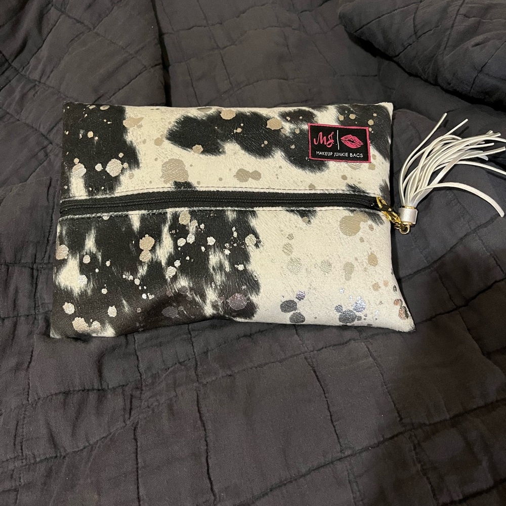 Cow Print Make Up Junkie cosmetic bag